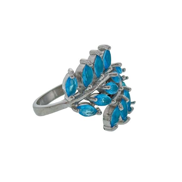 Vintage Sterling Silver 925 Three Row Blue Marquis Cubic Zirconia Ring Size 6 - Picture 2 of 9